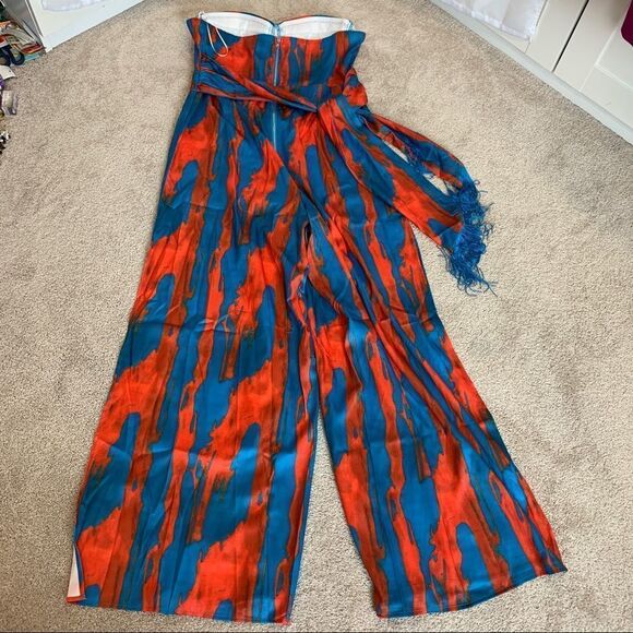 Fashion Nova Brunch And Boujee Satin Jumpsuit - Coral/Combo Sz 1X NWT - Picture 5 of 15